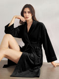 Premium Women's Plush Long Bathrobe - Soft Warm Fleece Robe with Shawl Collar for Spa & Home