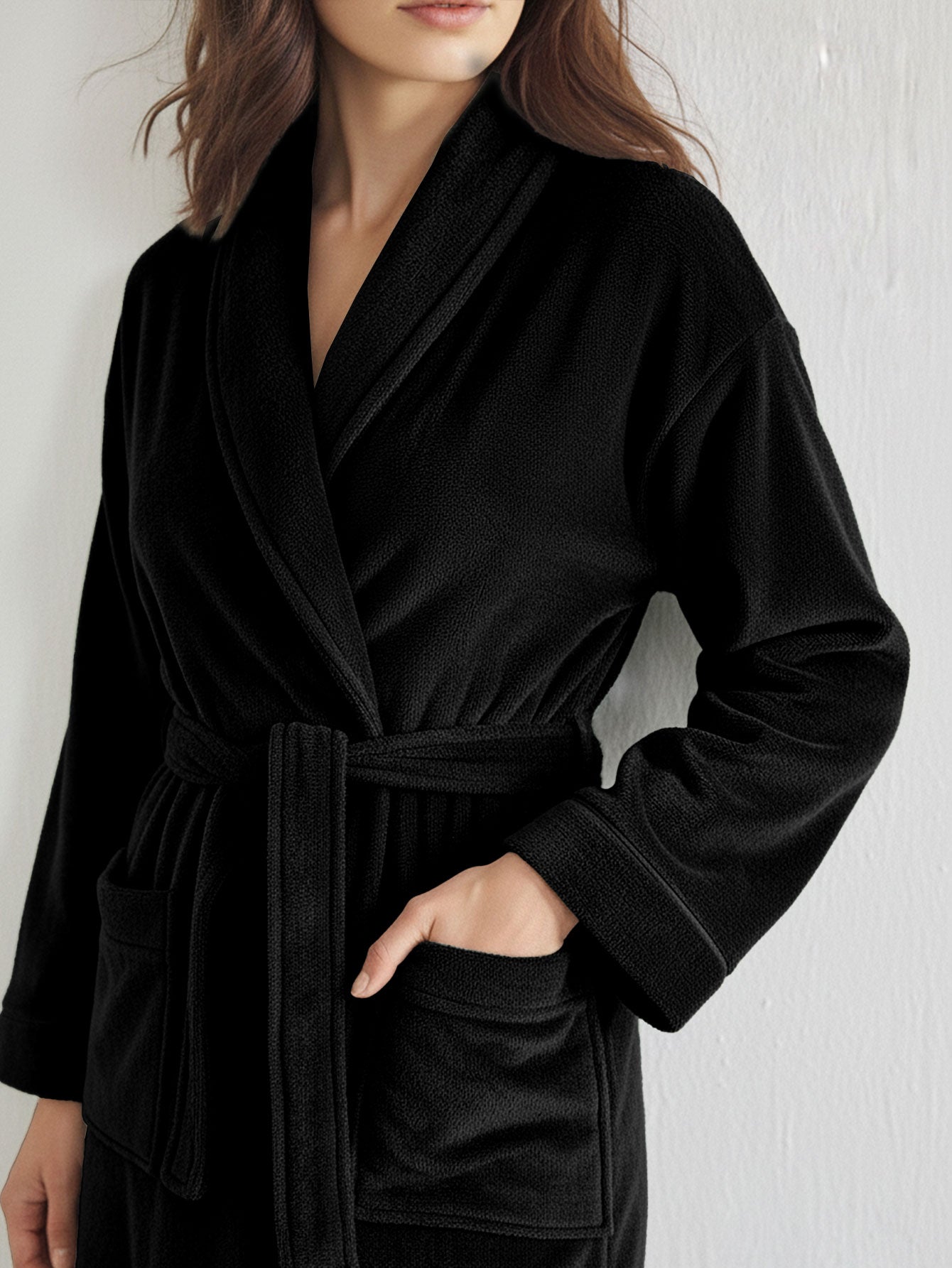 Premium Women's Plush Long Bathrobe - Soft Warm Fleece Robe with Shawl Collar for Spa & Home