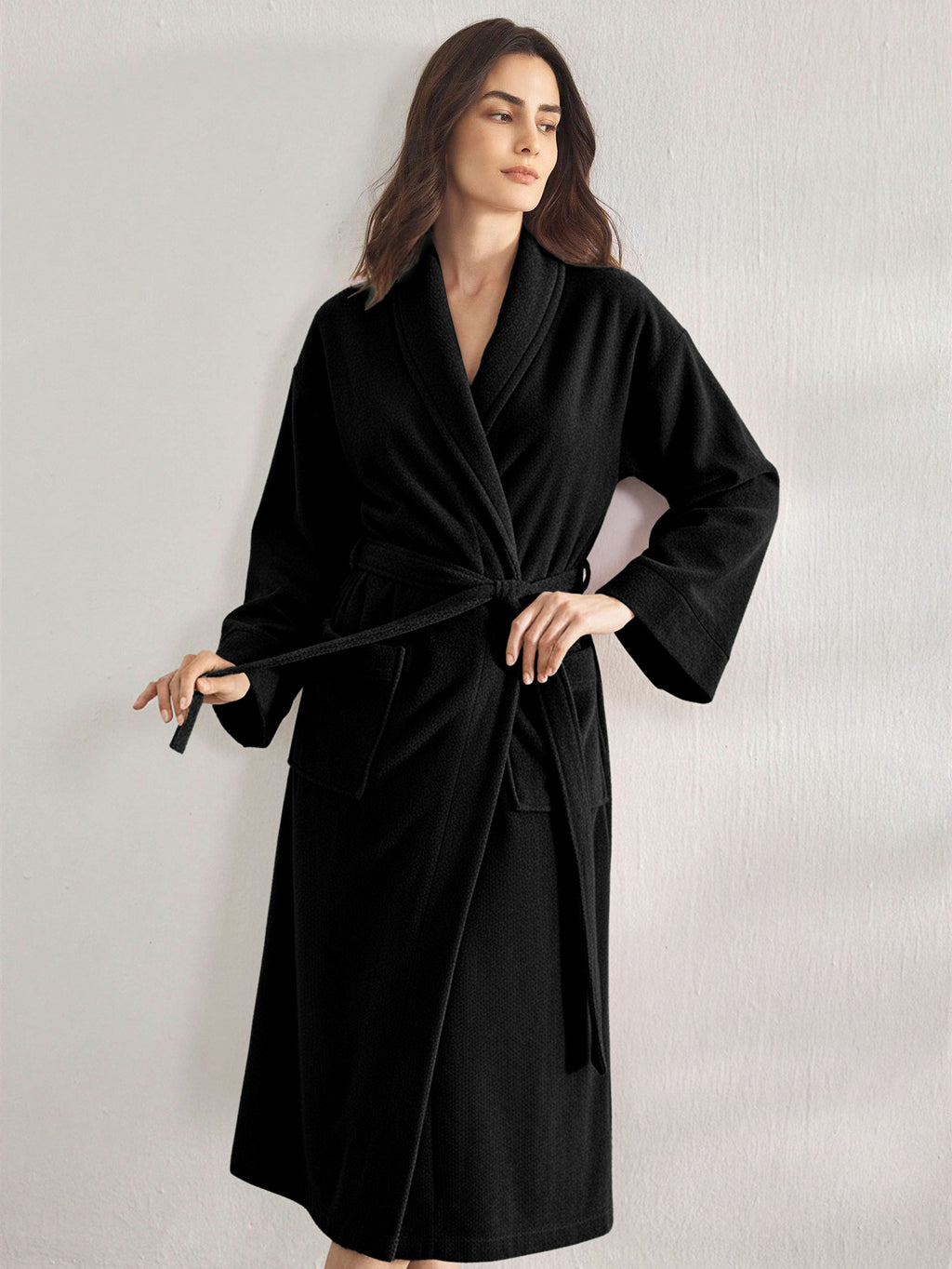 Premium Women's Plush Long Bathrobe - Soft Warm Fleece Robe with Shawl Collar for Spa & Home