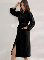 Premium Women's Plush Long Bathrobe - Soft Warm Fleece Robe with Shawl Collar for Spa & Home