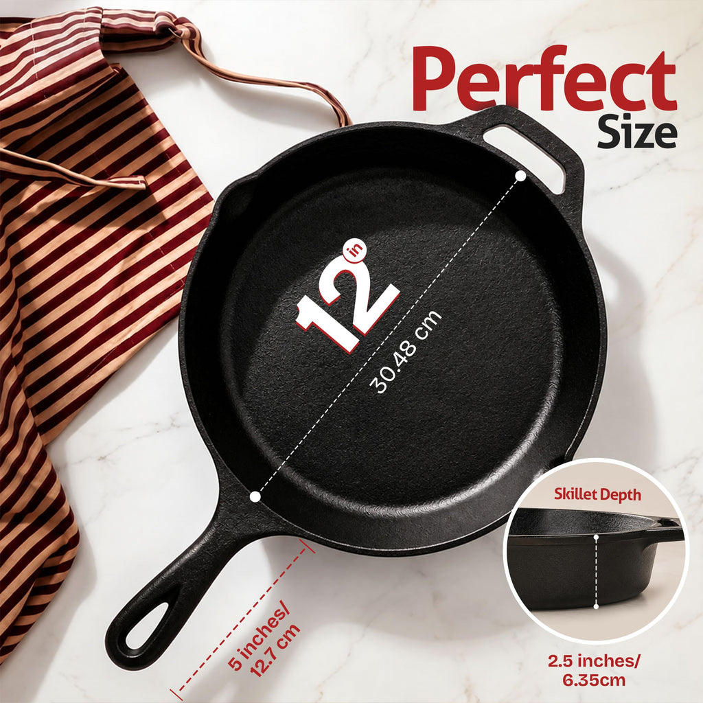 Pre-Seasoned Cast Iron Skillet Fry Pan, Heavy Duty Chef Pan for Gas, Induction, Oven & Outdoor Cooking