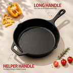 Pre-Seasoned Cast Iron Skillet Fry Pan, Heavy Duty Chef Pan for Gas, Induction, Oven & Outdoor Cooking