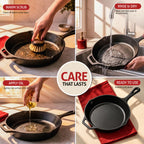Pre-Seasoned Cast Iron Skillet Fry Pan, Heavy Duty Chef Pan for Gas, Induction, Oven & Outdoor Cooking