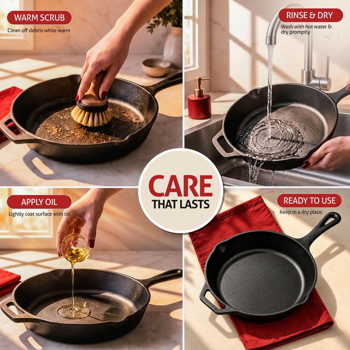 Pre-Seasoned Cast Iron Skillet Fry Pan, Heavy Duty Chef Pan for Gas, Induction, Oven & Outdoor Cooking
