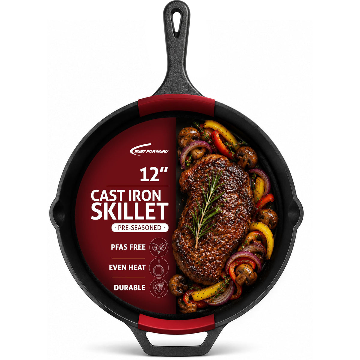 Pre-Seasoned Cast Iron Skillet Fry Pan, Heavy Duty Chef Pan for Gas, Induction, Oven & Outdoor Cooking