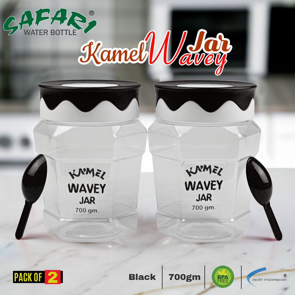 Safari Premium Kamel Wavey Clear Plastic Spice Jars 2-Pack - 700gm Containers