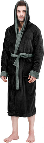 mens fleece hooded bathrobe super soft plush dressing gown close up