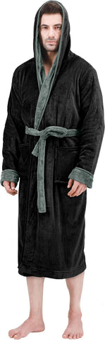 Bathrobes For Men Fleece Hooded Dressing Gown Super Soft Cozy Hooded Plush Loungewear