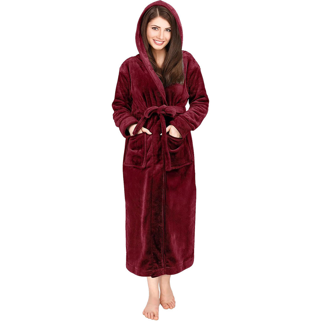 Bathrobes For Women Fleece Hooded Dressing Gown Super Soft Cozy Hooded Plush Loungewear