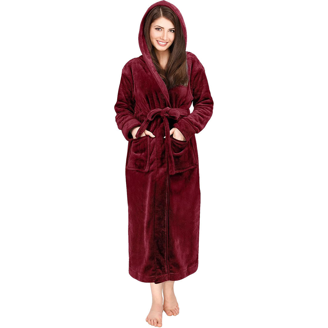 Bathrobes For Women Fleece Hooded Dressing Gown Super Soft Cozy Hooded Plush Loungewear