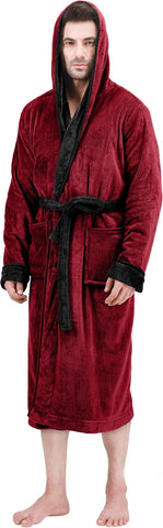 Bathrobes For Men Fleece Hooded Dressing Gown Super Soft Cozy Hooded Plush Loungewear