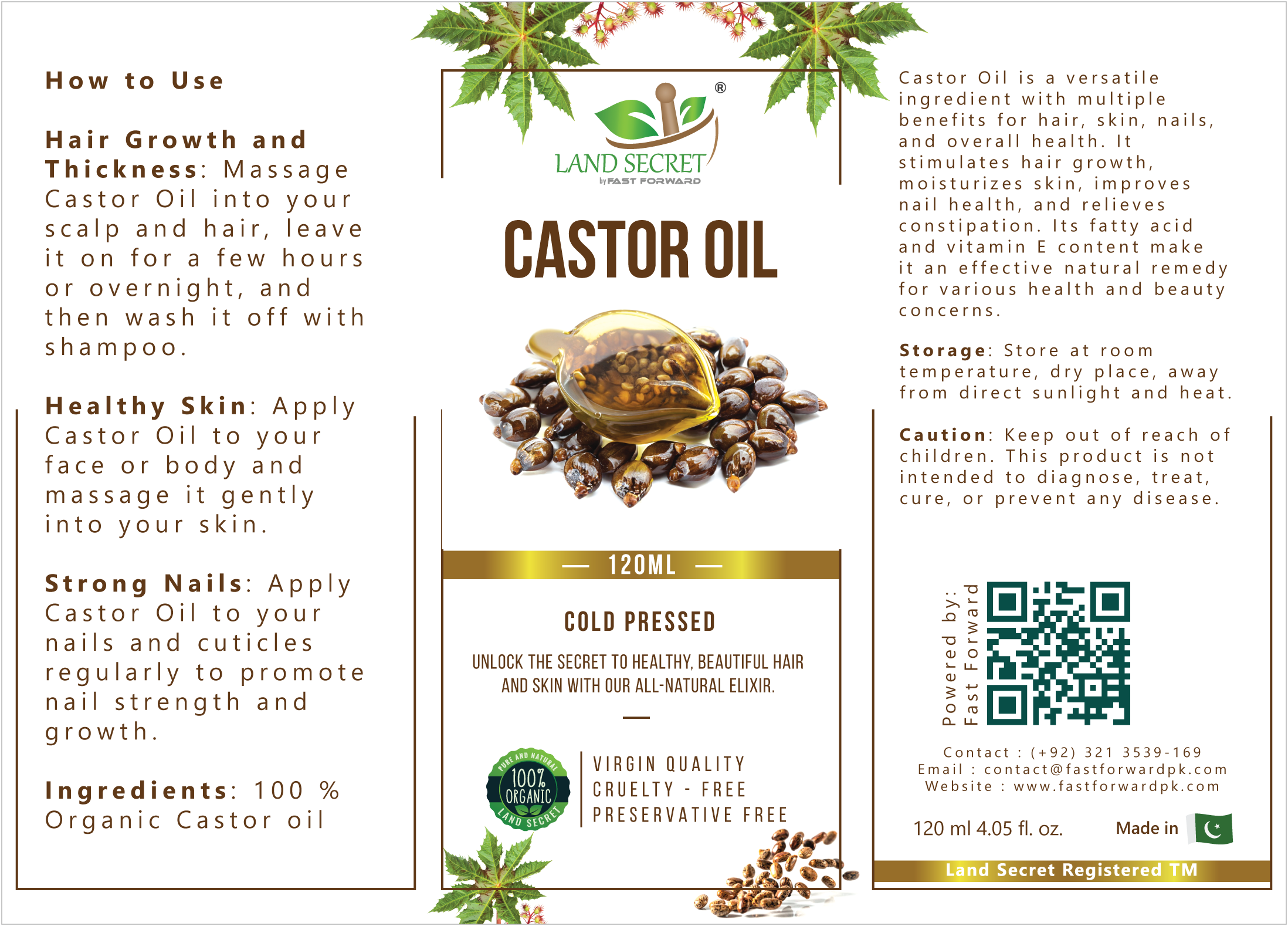 Land Secret Organic Cold Pressed Castor Oil: Ideal for DIY Skin and Hair Recipes