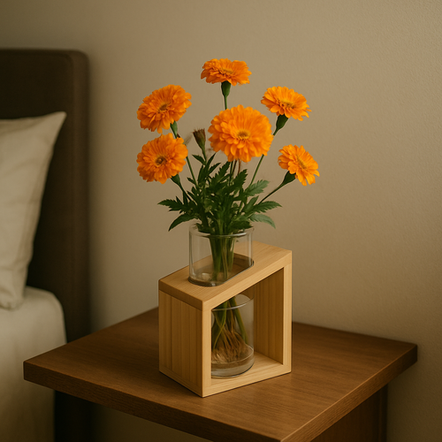 Hydroponic Plant Cultivation Station – Pure Wooden Stand with Transparent Acrylic Vase – 6in Vase | Plants Not Included