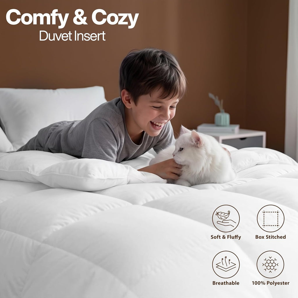 Ultra Soft Comforter Razai Down Alternative Duvet Insert, Box Stitched Siliconized Fiberfill All Season Bedding for Single, Queen & King