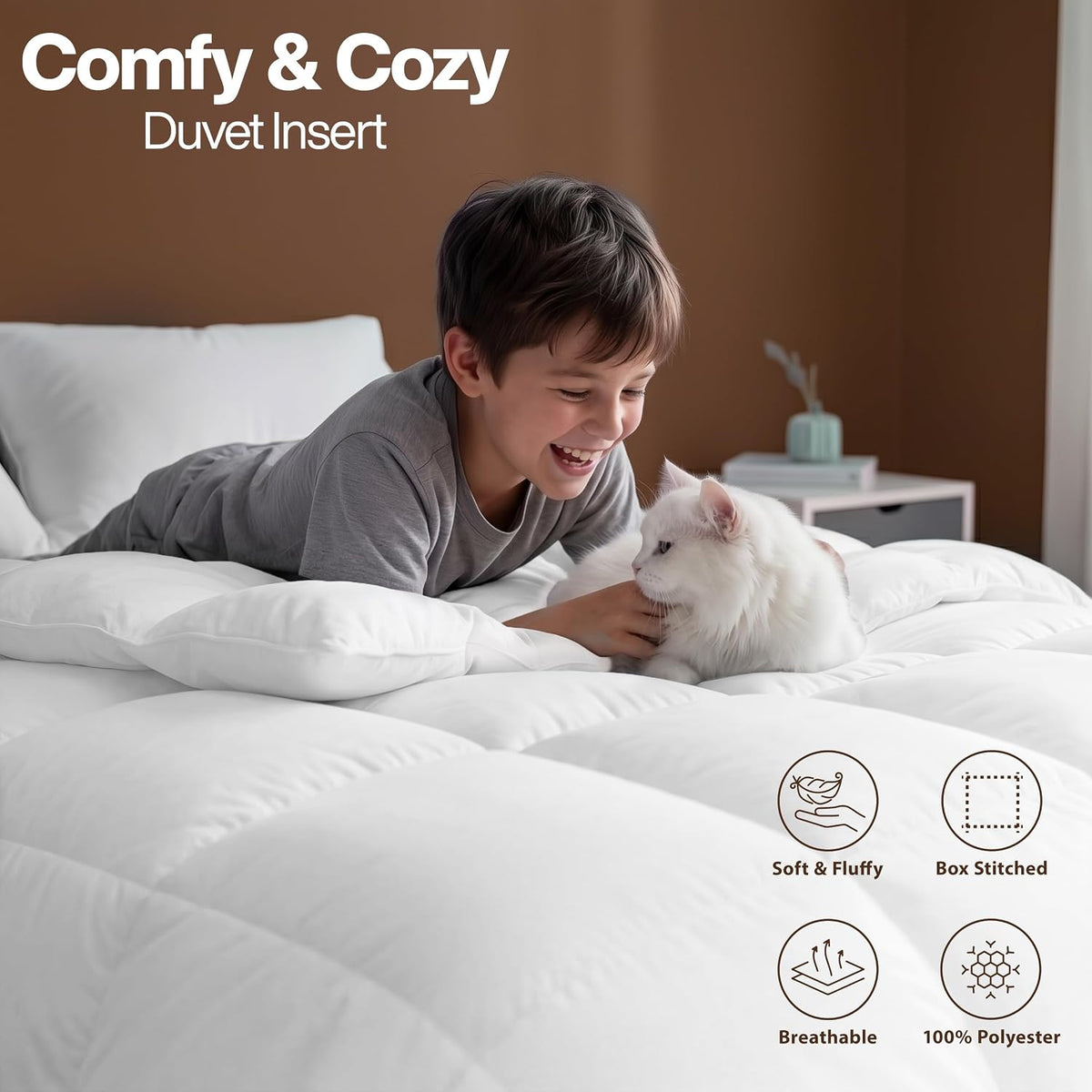 Ultra Soft Comforter Razai Down Alternative Duvet Insert, Box Stitched Siliconized Fiberfill All Season Bedding for Single, Queen & King