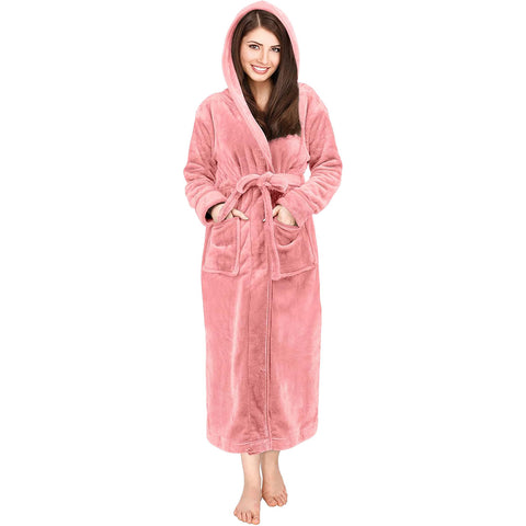 Bathrobes For Women Fleece Hooded Dressing Gown Super Soft Cozy Hooded Plush Loungewear