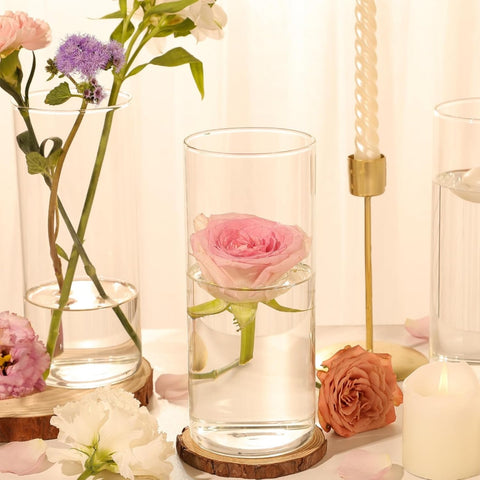 Elegant 6-Inch Plastic Acrylic Cylinder Vases - Clear Centerpieces for Weddings, Parties,Floating Candles & Versatile Home Decor