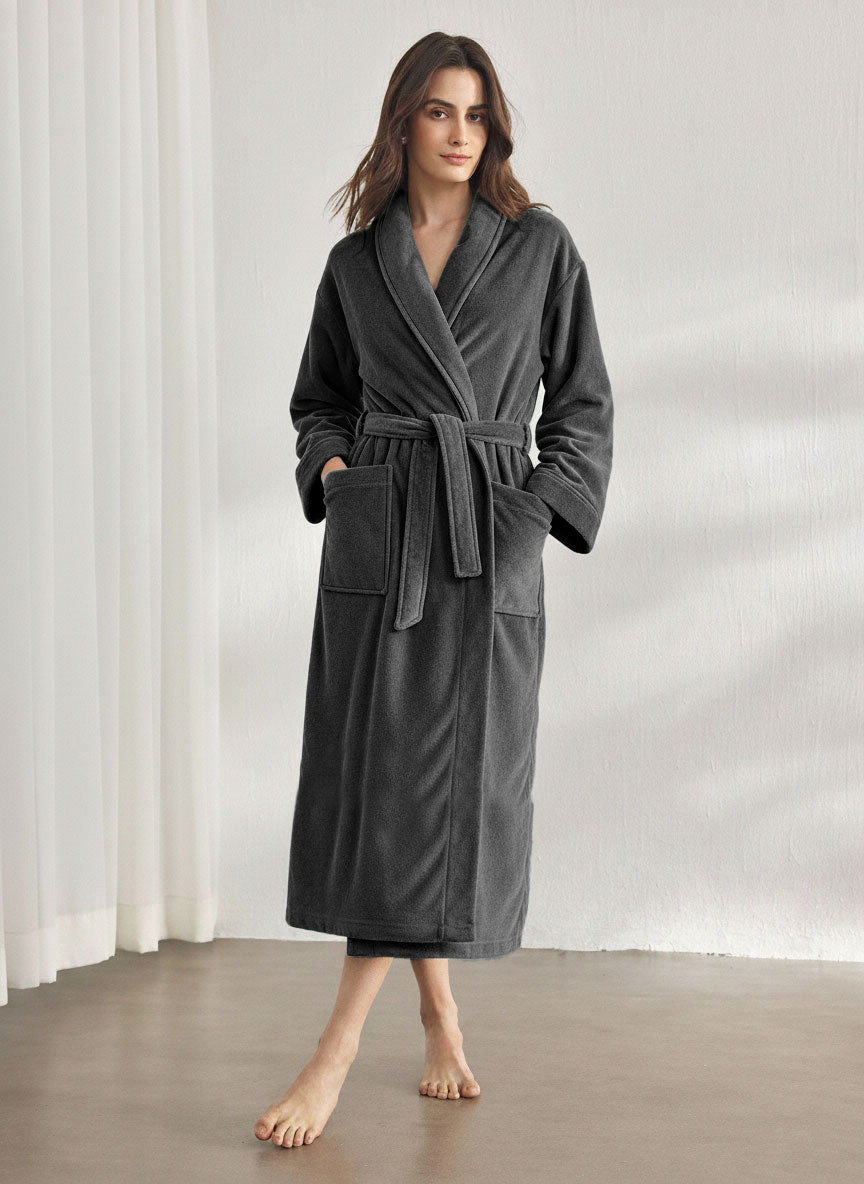 Premium Women's Plush Long Bathrobe - Soft Warm Fleece Robe with Shawl Collar for Spa & Home