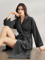 Premium Women's Plush Long Bathrobe - Soft Warm Fleece Robe with Shawl Collar for Spa & Home