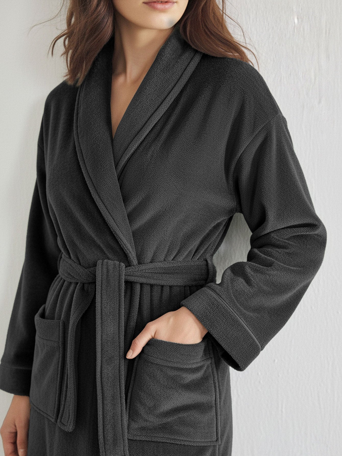 Premium Women's Plush Long Bathrobe - Soft Warm Fleece Robe with Shawl Collar for Spa & Home