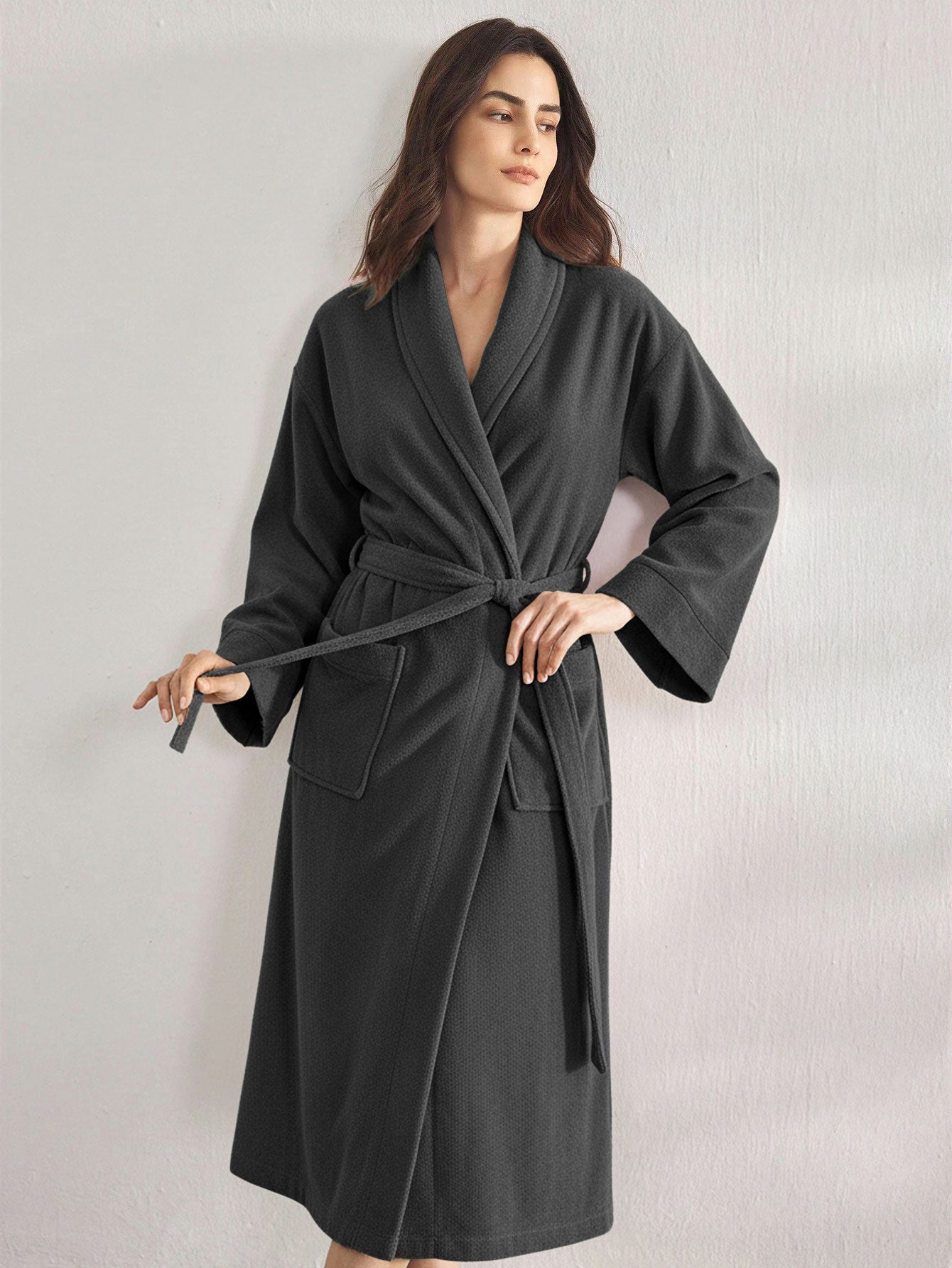 Premium Women's Plush Long Bathrobe - Soft Warm Fleece Robe with Shawl Collar for Spa & Home