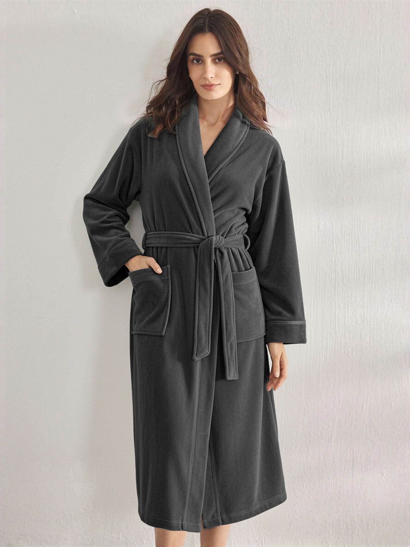 Premium Women's Plush Long Bathrobe - Soft Warm Fleece Robe with Shawl Collar for Spa & Home