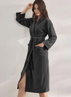 Premium Women's Plush Long Bathrobe - Soft Warm Fleece Robe with Shawl Collar for Spa & Home