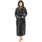 Bathrobes For Women Fleece Hooded Dressing Gown Super Soft Cozy Hooded Plush Loungewear