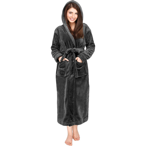 Bathrobes For Women Fleece Hooded Dressing Gown Super Soft Cozy Hooded Plush Loungewear