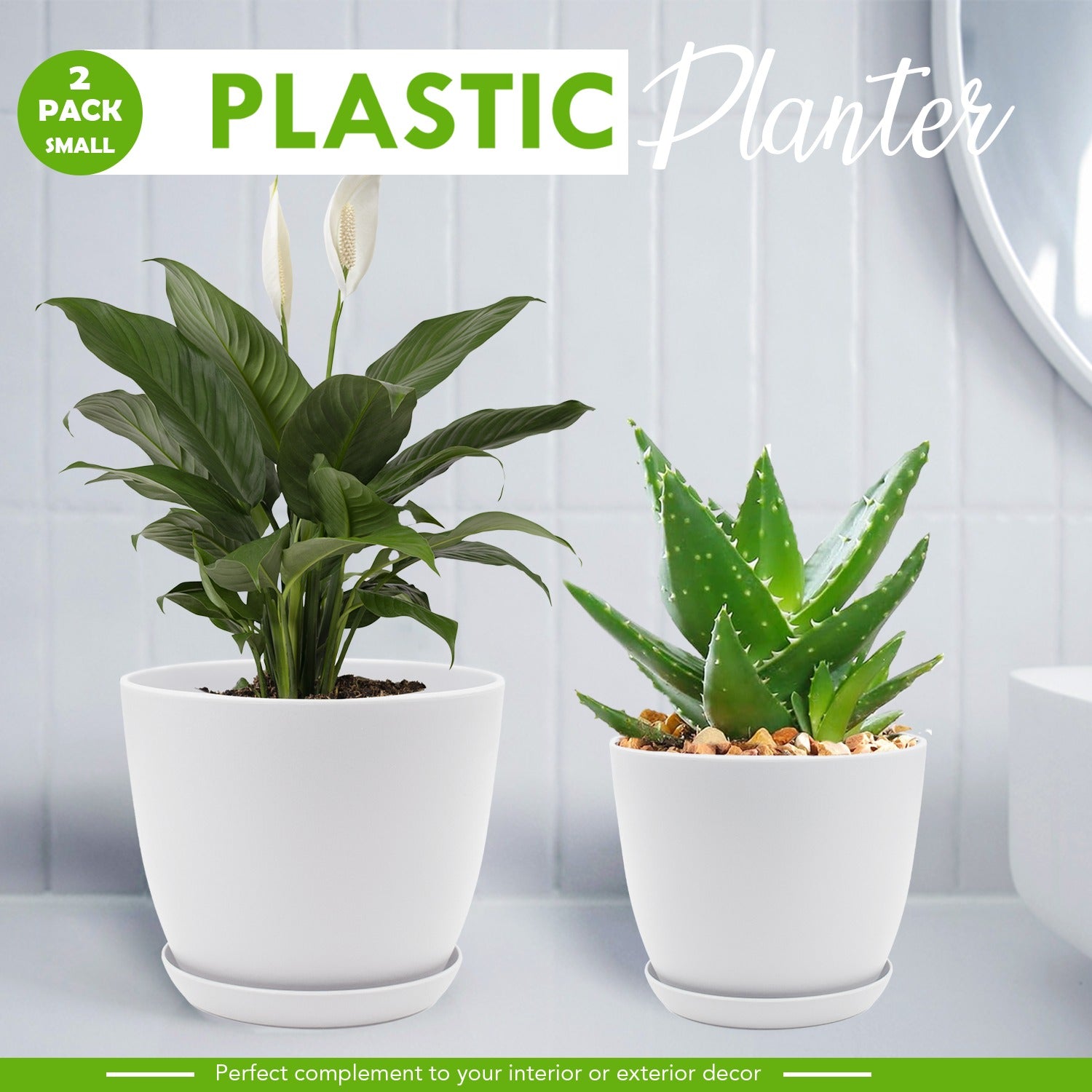 Fast-Forward-Decorative Flower Pots with Drainage - Set of 2 Plastic Planters for Indoor Plants