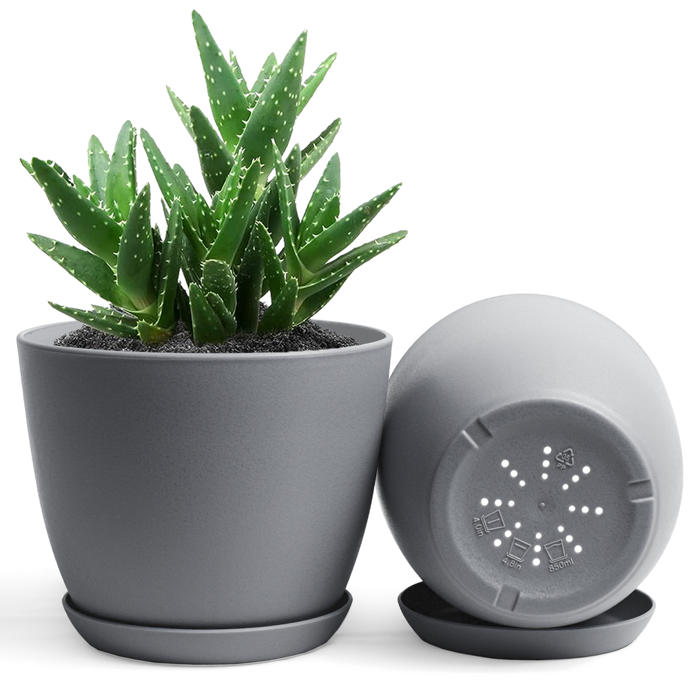Fast-Forward-Decorative Flower Pots with Drainage - Set of 2 Plastic Planters for Indoor Plants