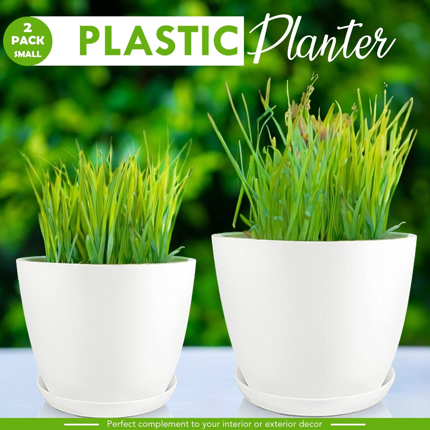 Decorative Flower Pots with Drainage - Set of 2 Plastic Planters for Indoor Plants Fast Forward