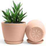 Fast-Forward-Decorative Flower Pots with Drainage - Set of 2 Plastic Planters for Indoor Plants