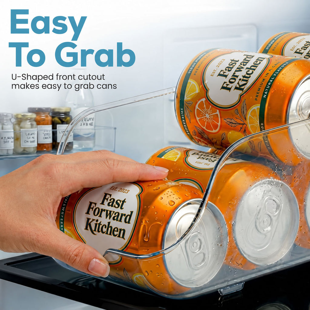 Soda Can Dispenser for Refrigerator, Clear Fridge Can Organizer Holder for Drinks, Cans & Kitchen Storage