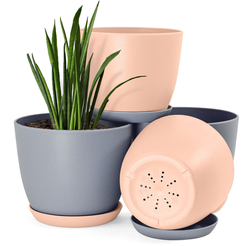 Fast Forword Set of 4 Plastic Decorative Flower Pots with Drainage for Indoor Plants 2 Sizes, 2 Colors (Plants Not Included) Fast Forward