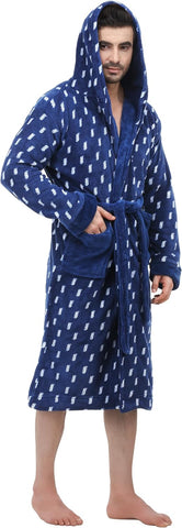 Bathrobes For Men Fleece Hooded Dressing Gown Super Soft Cozy Hooded Plush Loungewear