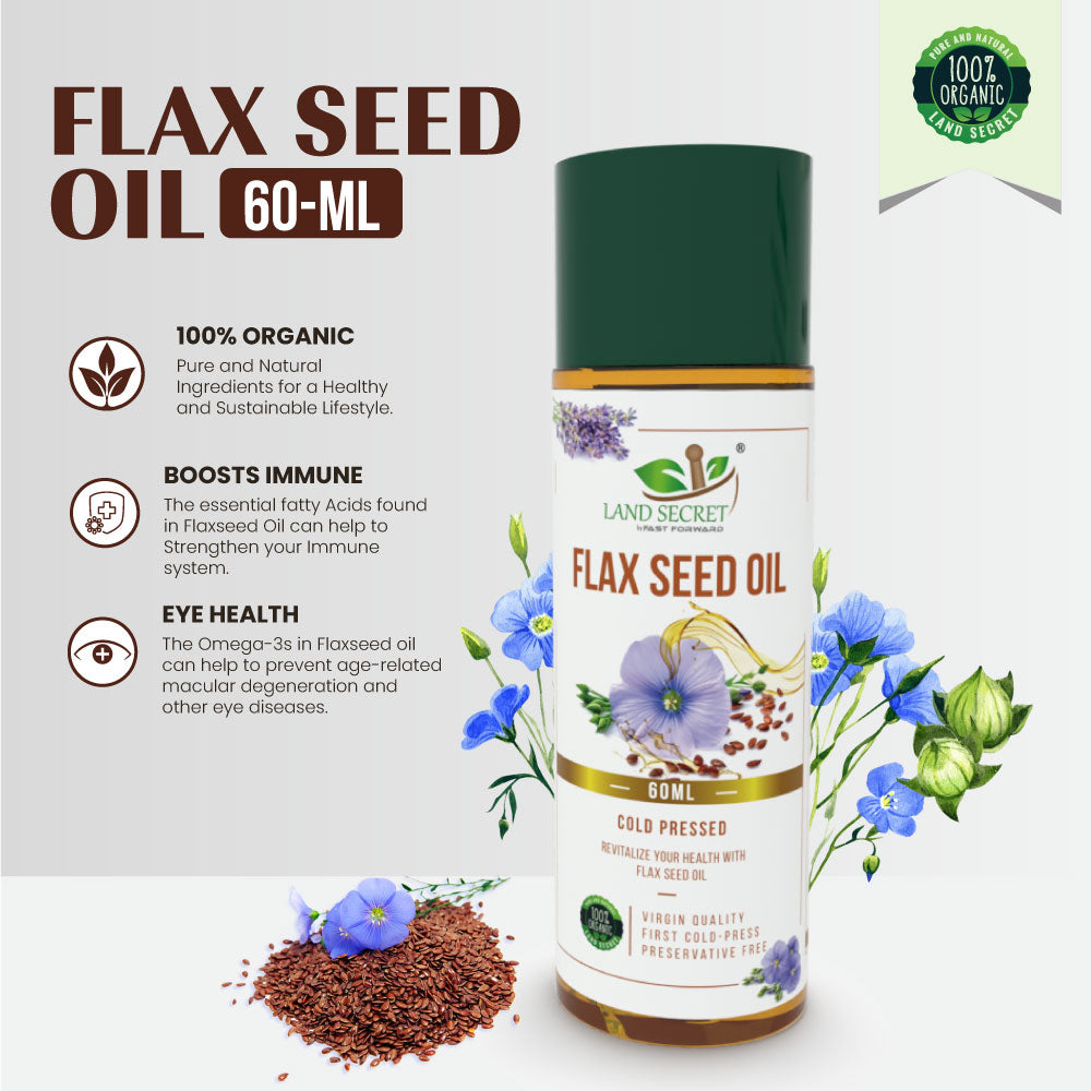 Organic Flax Seed Oil - Cold Pressed and Unrefined for Superior Health Benefits Land Secret