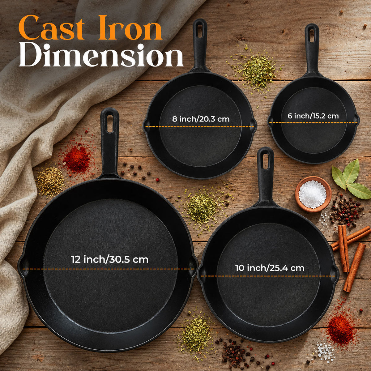 4-Piece Pre-Seasoned Cast Iron Skillet Set, Frying Pan & Grill Pan Cookware for Gas, Induction, Oven & Outdoor Use