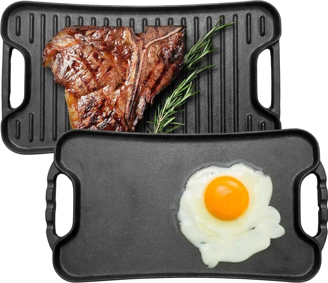 Pre-Seasoned Cast Iron Reversible Grill & Griddle Pan – Even Heat Distribution, 12-Inch Fast Forward