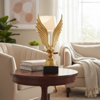 Golden Eagle on Globe Resin Figurine, Modern Art Statue for Home and Office Decor