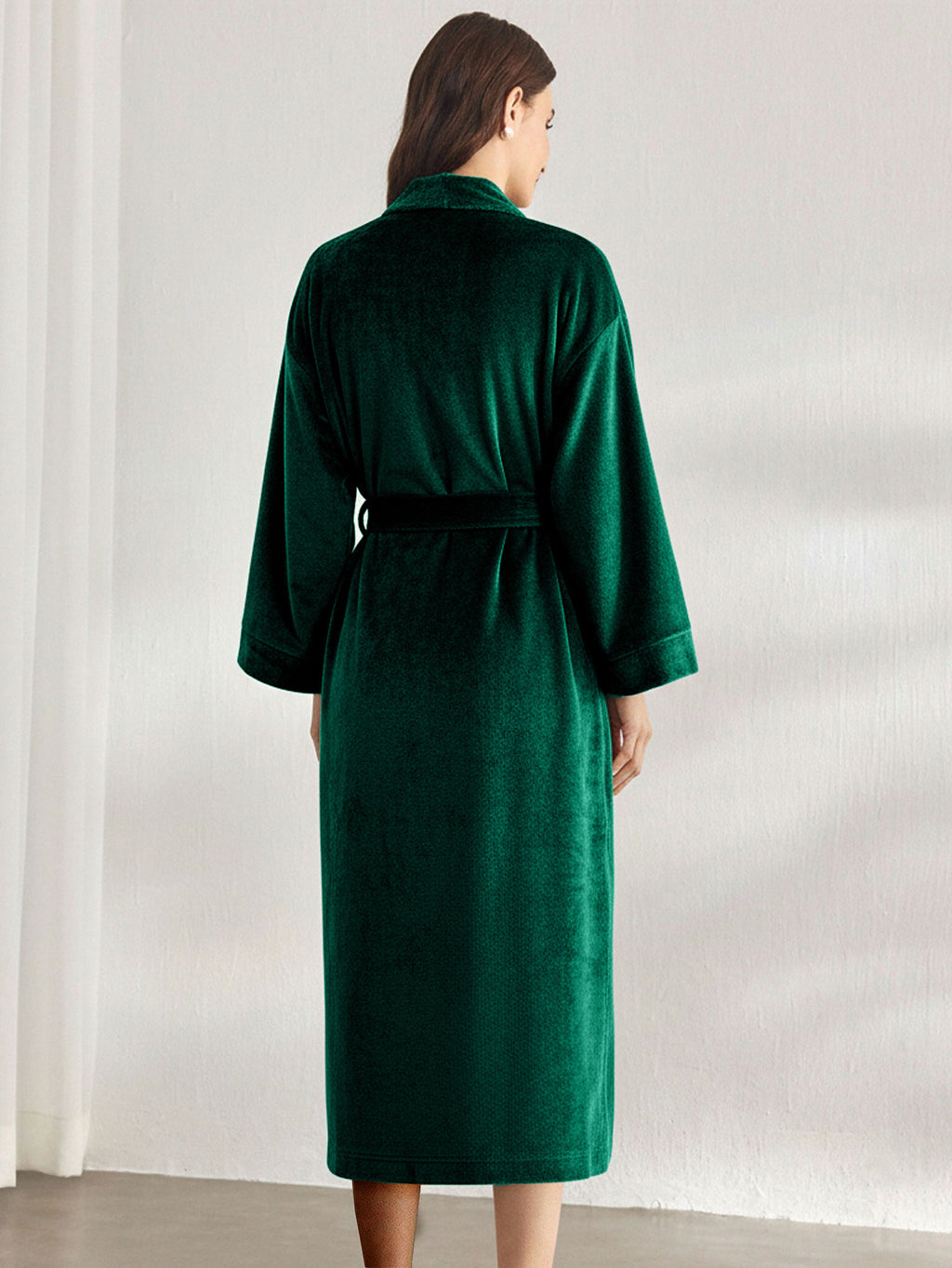 Premium Women's Plush Long Bathrobe - Soft Warm Fleece Robe with Shawl Collar for Spa & Home