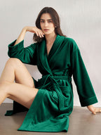 Premium Women's Plush Long Bathrobe - Soft Warm Fleece Robe with Shawl Collar for Spa & Home