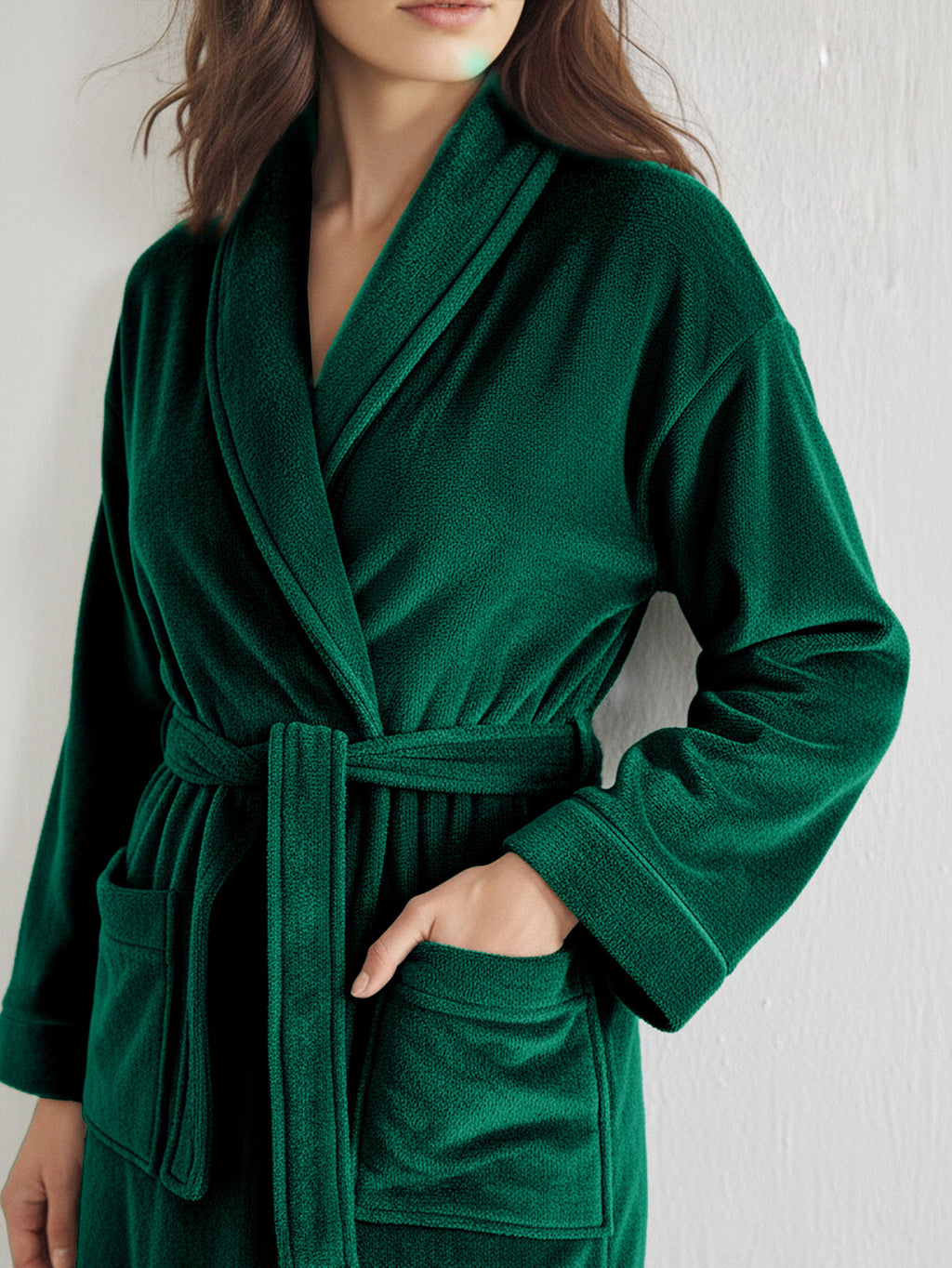 Premium Women's Plush Long Bathrobe - Soft Warm Fleece Robe with Shawl Collar for Spa & Home