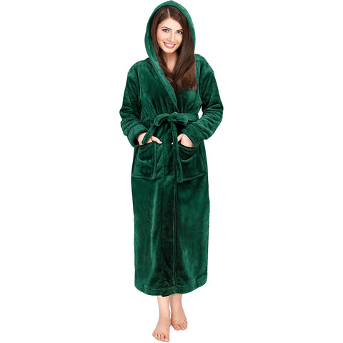 Bathrobes For Women Fleece Hooded Dressing Gown Super Soft Cozy Hooded Plush Loungewear