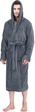 mens fleece hooded bathrobe super soft plush dressing gown home use view