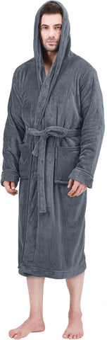 Bathrobes For Men Fleece Hooded Dressing Gown Super Soft Cozy Hooded Plush Loungewear