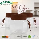 Safari Premium Clear Plastic Spice Jars 3-Pack - 780ml Large Containers | Refillable Screw Lid with 3 Plastic Spoons