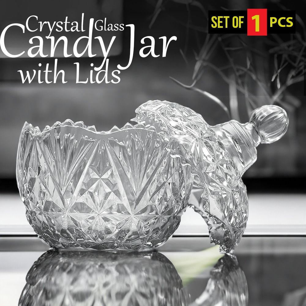 Elegant Crystal Glass Jar with Lid: Extraordinary Large Candy Jar for Decorative Luxe Display
