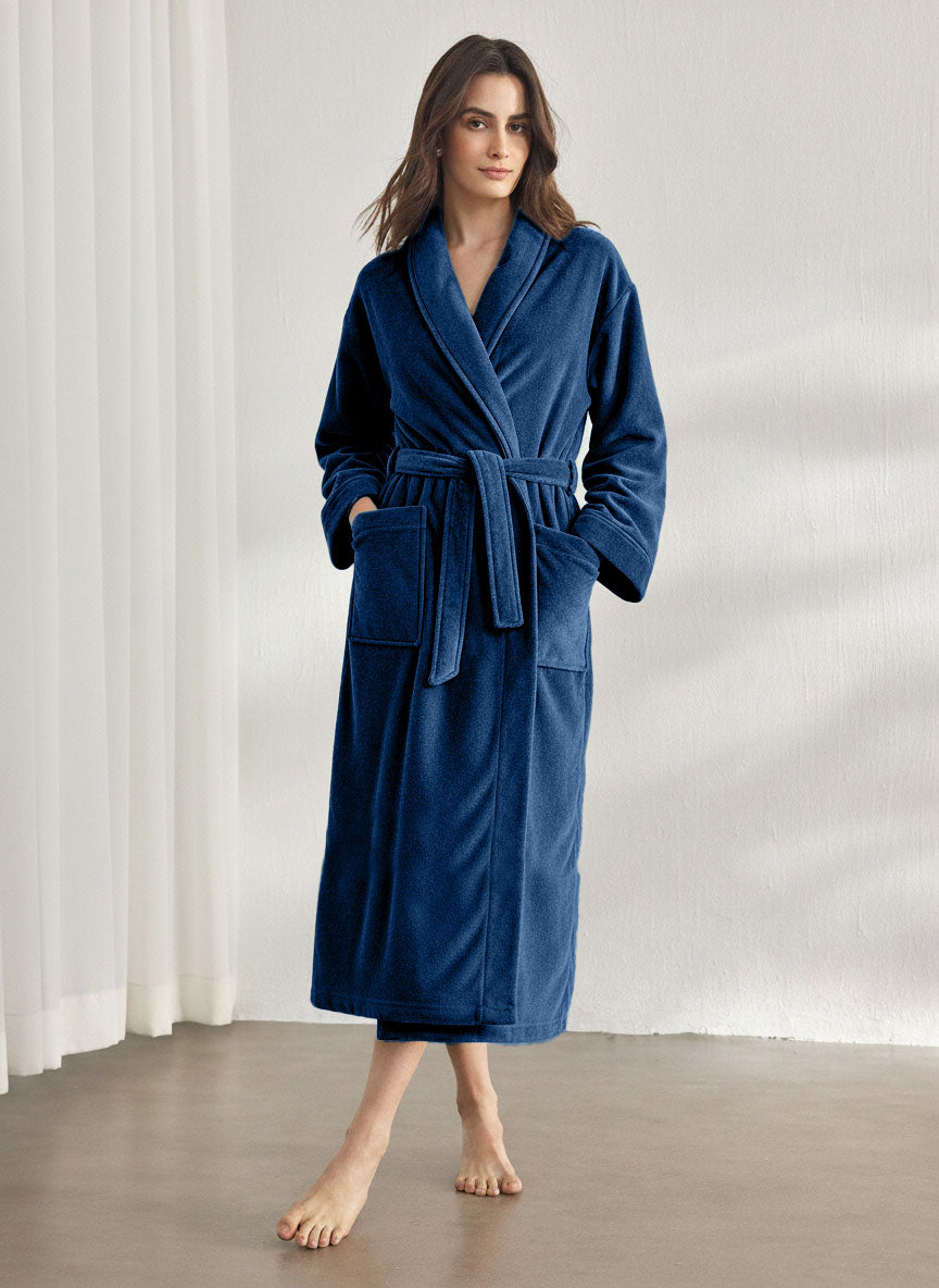 Premium Women's Plush Long Bathrobe - Soft Warm Fleece Robe with Shawl Collar for Spa & Home