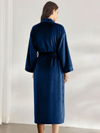 Premium Women's Plush Long Bathrobe - Soft Warm Fleece Robe with Shawl Collar for Spa & Home